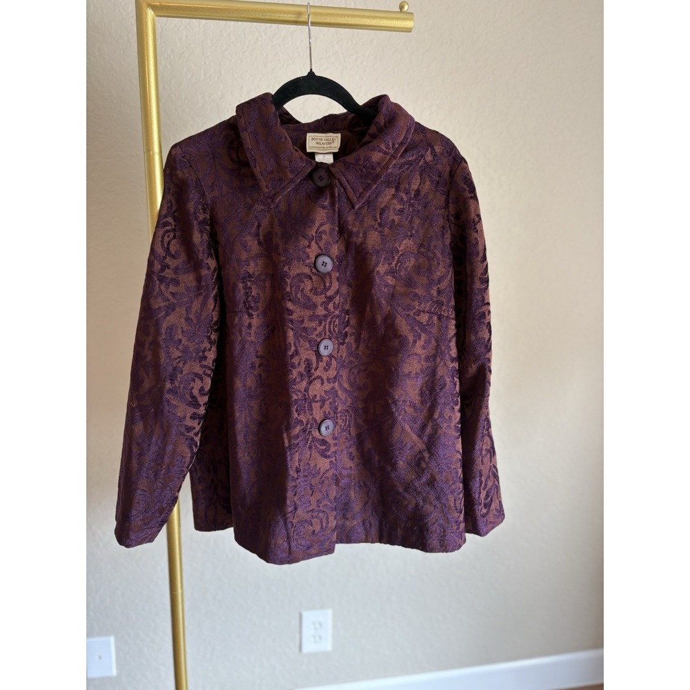 Vintage Boyne Valley Weavers Women's Damask Jacket Size M Plum Ireland Tapestry